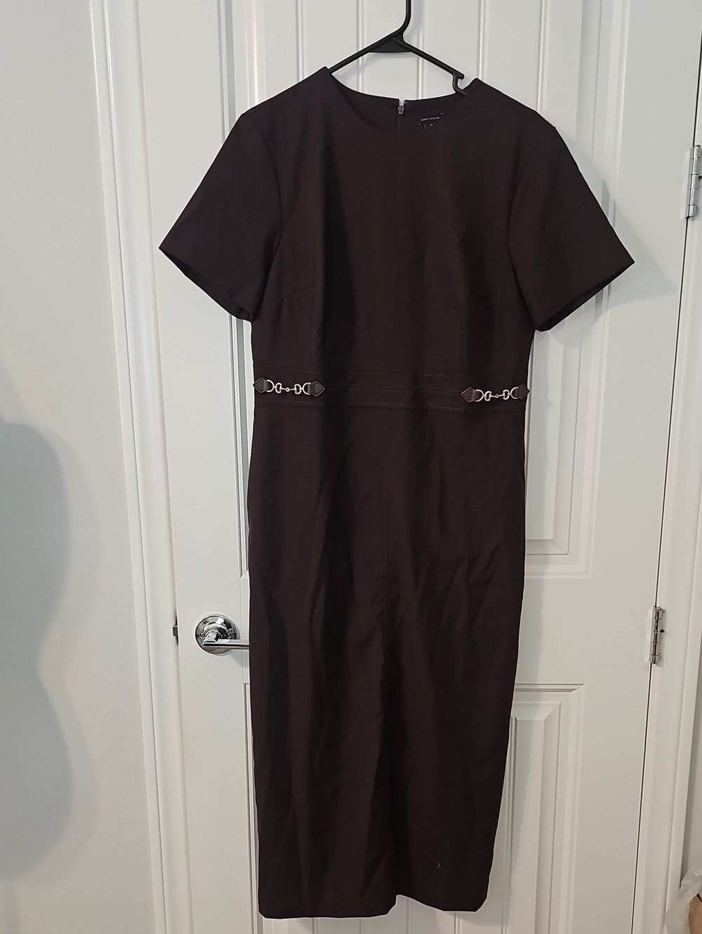 Ann Taylor Classic Short-Sleeve Sheath Dress in Dark Brown